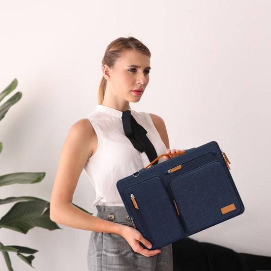 MOSISO 360 Schützend Laptop Schultertasche,15-15,6 Zoll Laptoptasche Kompatibel mit MacBook Pro 16,HP,Dell,Lenovo,Asus Notebook,Seite Offen Tasche mit 4 Reißverschluss Taschen&Griff,Marineblau