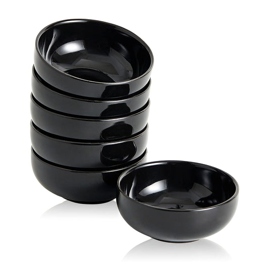 Swuut Keramik Saucenschälchen,60 ml Dipschalen Dip Sojasauce, Mini-Sushi Schüssel Set,Kleine Dipp-Soja-Schalen Rund, 6 Stück (Schwarz)