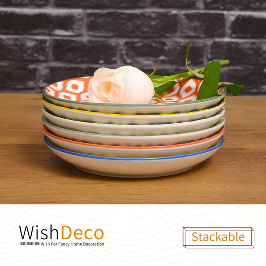 WishDeco Kuchenteller 6er Set, Kleine Dessertteller Φ15cm, Porzellan Salatteller, Bunte Frühstücksteller, Mini Speiseteller für Pasta, Obst, Brot