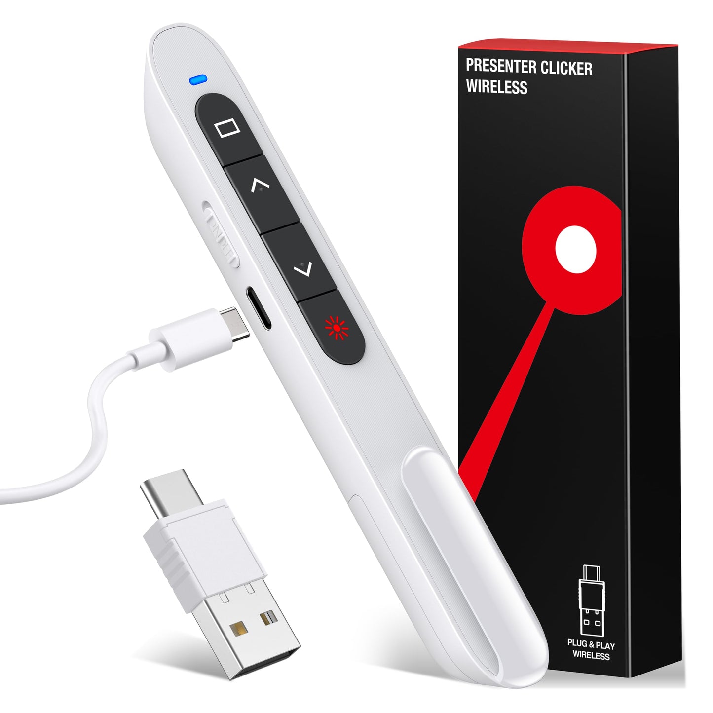 HELLCOOL USB C Presenter, 2.4 GHz Kabellose Roter Laserpointer, Hyperlink, Switch Windows, Lautstärkeregelung, 2 Wochen Spieldauer, Batterieanzeige, Präsentation für Windows 7/10/11, Macbook