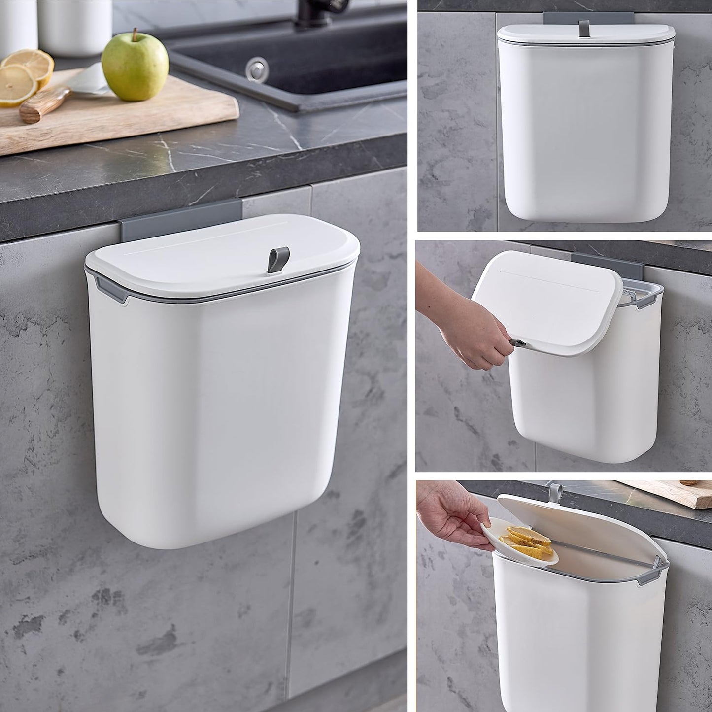 ELPHECO Küchenmülleimer mit Deckel 10L Bio-Mülleimer, hängende Abfallsammler, Kunststoff-Mülleimer für die Wandmontage, wasserdicht Kompostbehälter für Küche, Wohnmobil, Schrank