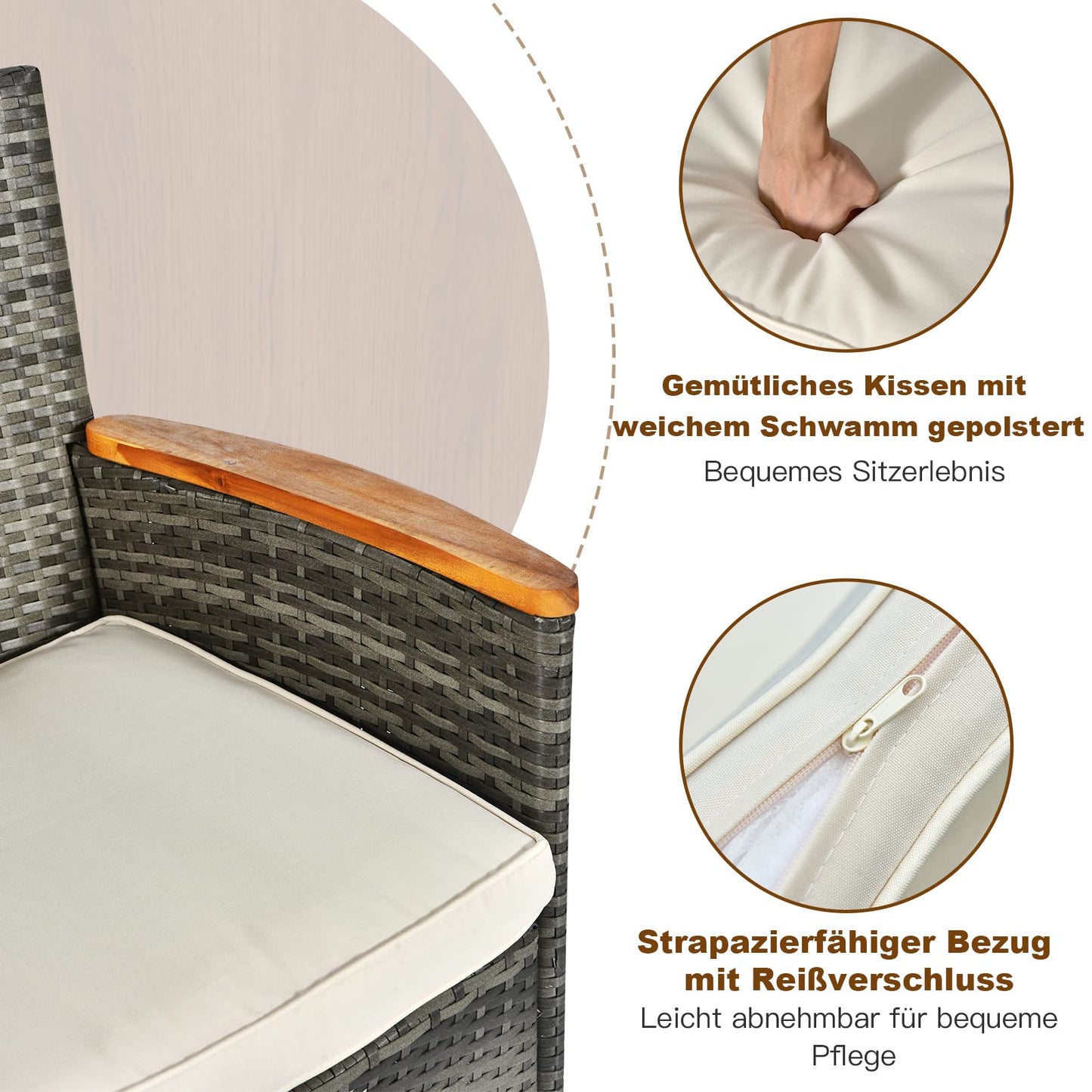 COSTWAY 9 TLG. Rattan Gartenmöbel Set, Sitzgruppe für 8 Personen, Gartentisch mit Tischplatte aus Akazienholz, 8 stapelbare Stühle & Kissen, Terrassenmöbel Set, Gartengarnitur, Sitzgarnitur, Essgruppe
