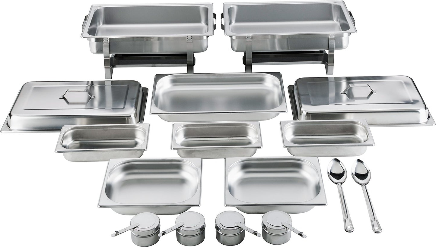 Batania 2 Chafing Dishes/Speisewärmer, 14-teilig, Gastronomiequalität, Edelstahl – Robuste Wärmebehälter für Buffet, Catering und Grillabende