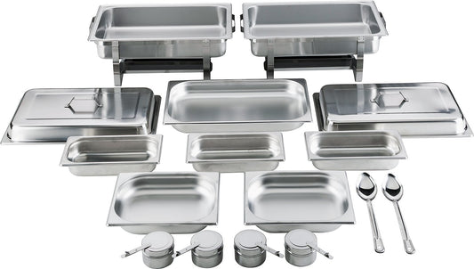 Batania 2 Chafing Dishes/Speisewärmer, 14-teilig, Gastronomiequalität, Edelstahl – Robuste Wärmebehälter für Buffet, Catering und Grillabende