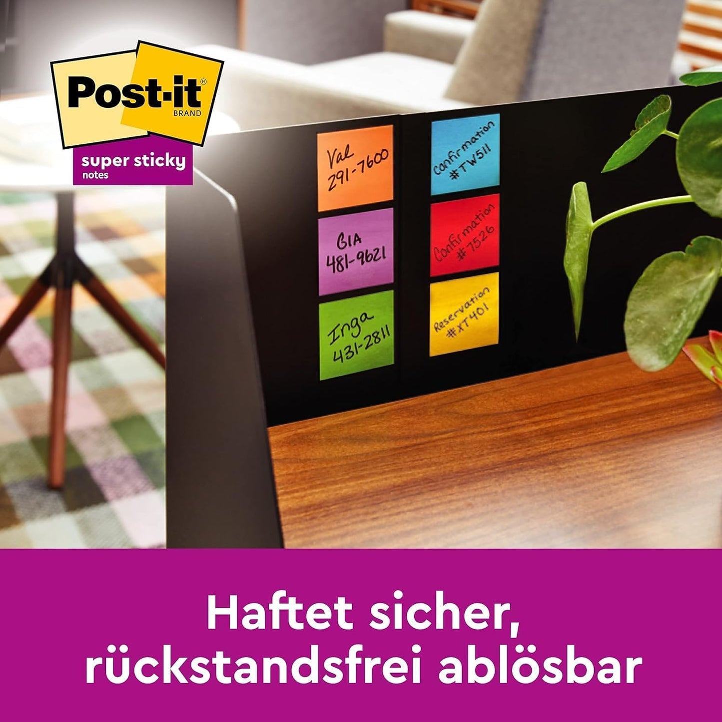 Post-it Super Sticky Notes Carnival Collection, Packung mit 6 Blöcken, 90 Blatt pro Block, 76 x 76 mm, Gelb, Blau, Grün, Pink - Extra-stark klebende Notizzettel für To-Do-Listen und Erinnerungen