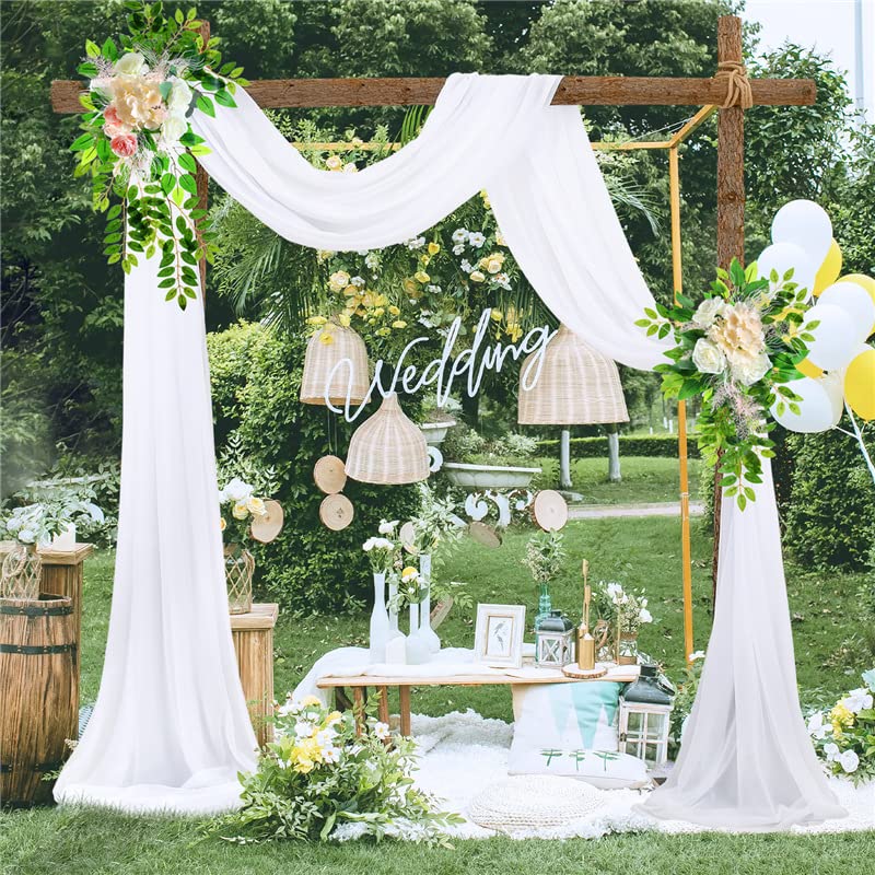 THATSRAD Querbehang Freihanddeko Chiffon Vorhang Hochzeit 70x550 cm Fensterdekoration Transparentem Voile Hochzeitsbogen Weiß Gardinen Tüll für Fotografie Party