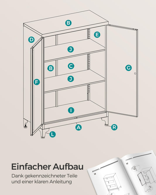 SONGMICS Aktenschrank Stahl, 40 x 60 x 90 cm Aufbewahrungsschrank mit Verstellbaren Regalen und Metallschloss, Für Büro und Zuhause