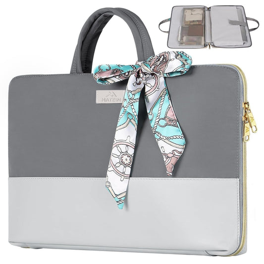 MATEIN Laptoptasche 15.6 Zoll, Arbeitstasche Damen Büro Aktentasche Leder Notebook Tasche Laptop Bag Women Business Computertasche mit bedruckt Abnehmbar Schleife Elegant Wasserabweisend Frauen, Grau