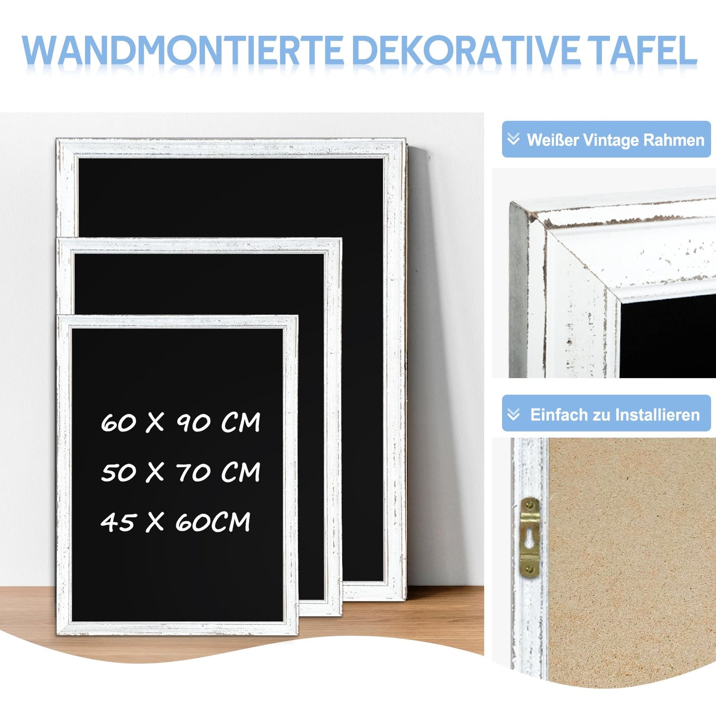 QUEENLINK Magnetische Kreidetafel 57x90cm Magnettafel Schwarz Kreide Tafel mit Weiß Holzrahmen Kreidetafel zum Aufhängen