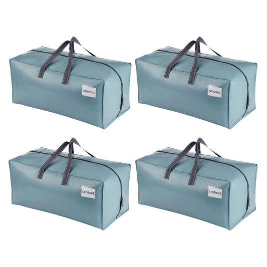 VENO 87 Liter extra große Umzugstaschen mit Rucksackgurten, Umzugshelfer, starke Griffe und Reißverschlüsse, Kleideraufbewahrung, Wäschesäcke, wiederverwendbar und nachhaltig (Hellblau, 4er-Pack)