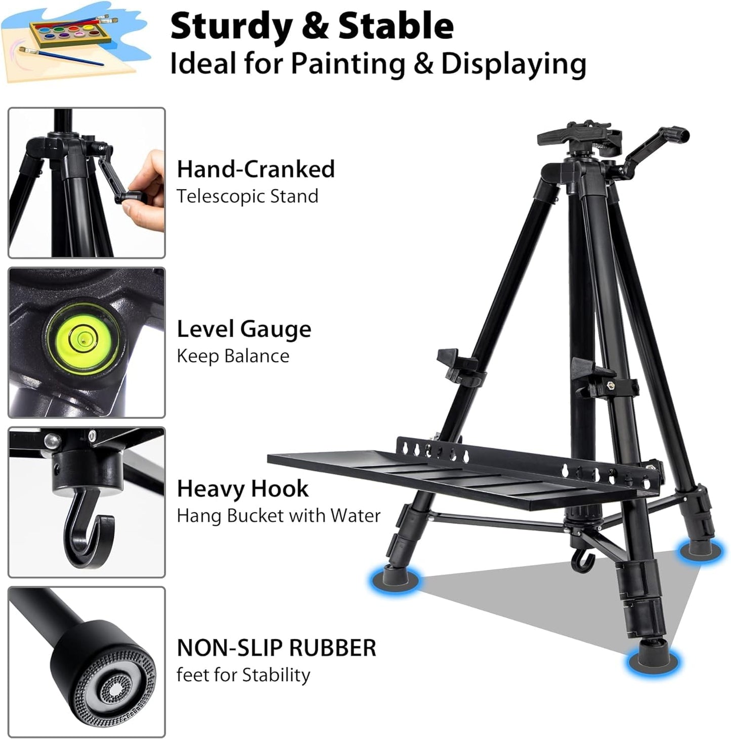 VAIIGO Staffelei groß L 52-162cm, Atelierstaffelei, Künstler Staffelei, Verstellbare Staffelei, Feldstaffelei aus Aluminium mit Tasche/Fässer/Schürze, Stativ Staffelei für Kuntsmalerei und Werbung
