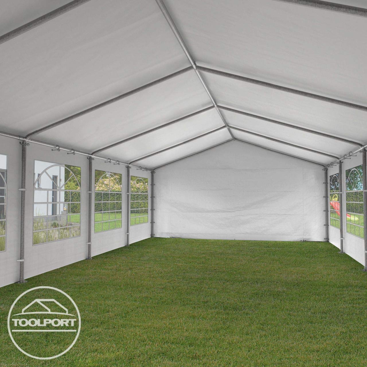 TOOLPORT Partyzelt Pavillon 4x5 m in weiß PE Plane 350 N Wasserdicht UV Schutz Festzelt Gartenzelt