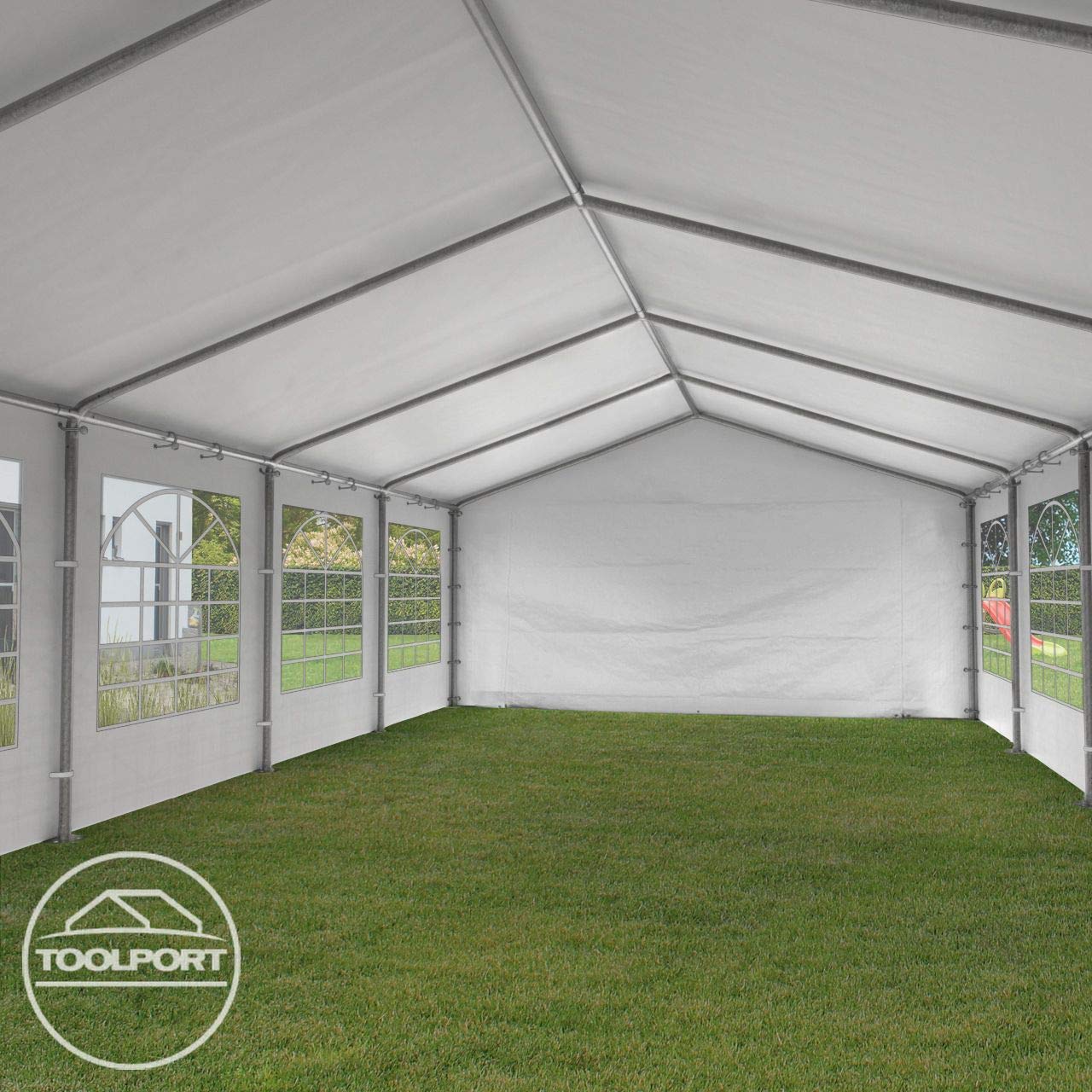 TOOLPORT Partyzelt Pavillon 4x8 m in weiß PE Plane 350 N Wasserdicht UV Schutz Festzelt Gartenzelt