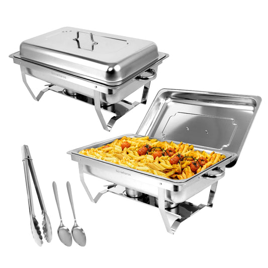 Snowtaros Chafing Dish Set, Wärmebehälter für Speisen, 9L Edelstahl Warmhaltebehälter Essen, Speisenwärmer für Buffet, Partys, Hochzeiten (2PCS, 2 x GN 1/1)