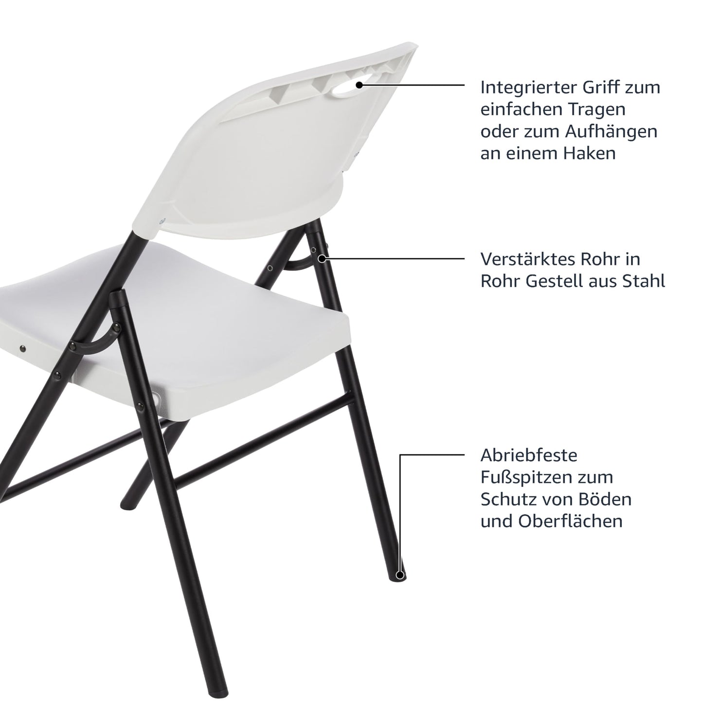 Amazon Basics Klappstuhl, tragbar, , Kunststoff, 159 kg Tragkraft, Weiß, 2 Stück