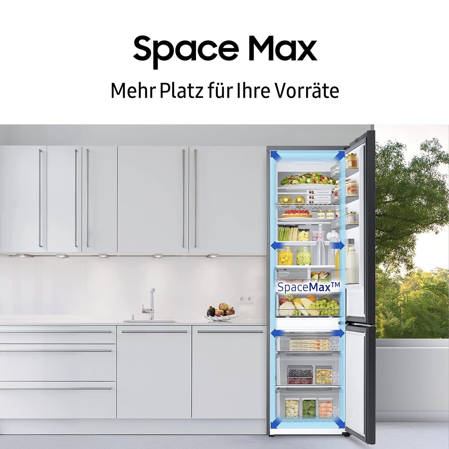 Samsung Kühl-Gefrier-Kombination, Kühlschrank mit Gefrierfach, 203 cm, 390 l Gesamtvolumen, 114 l Gefrierteil, AI Energy Mode, Edelstahl-Look, RL38C600CSA/EG