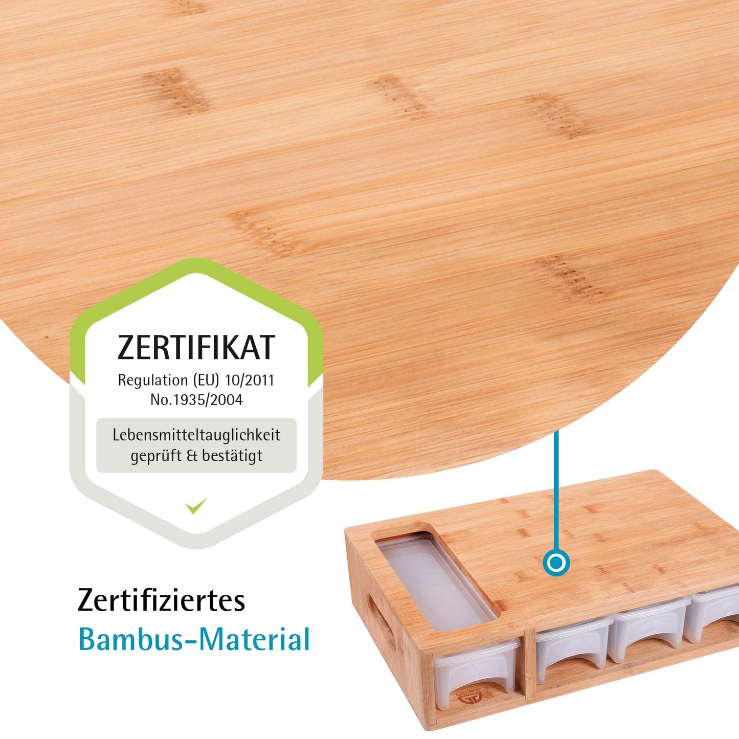 GRÄWE Bambus Schneidebrett groß, 40 x 27 cm, Holzbrett für Linkshänder, Küchenbrett mit Auffangschalen, klingenschonend, rechteckig
