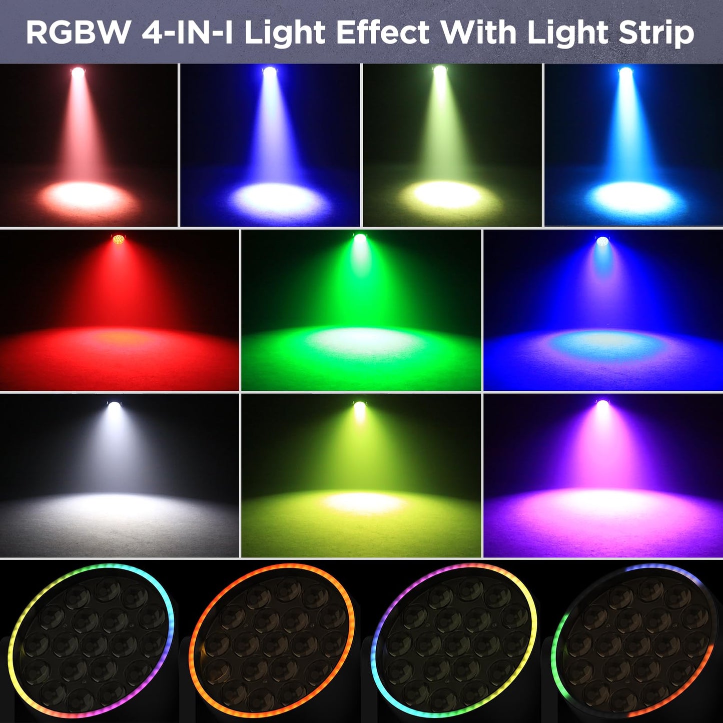 19 LED 285W Wash Zoom Moving Head Licht, RGBW 4 in 1 Professionelles Focus Dye Bühnenlicht mit Lichtstreifen und 4 Steuerungsmodi für Party KTV Konzert DJ Weihnachten Hochzeit Feiern