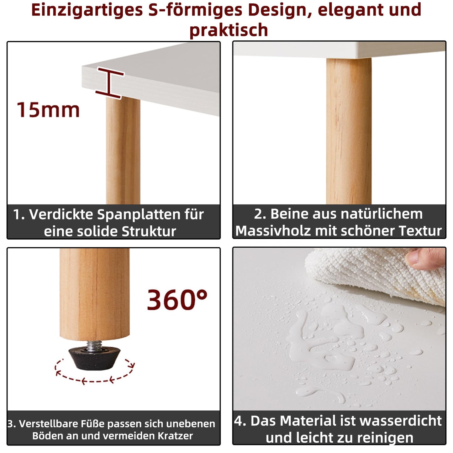 Aibiju Beistelltisch Weiß, Schmaler Nachttisch mit 2 Ablagen, Sofa- oder Kaffeetisch für Schlafzimmer, Wohnzimmer, Weiß mit Holzbeinen