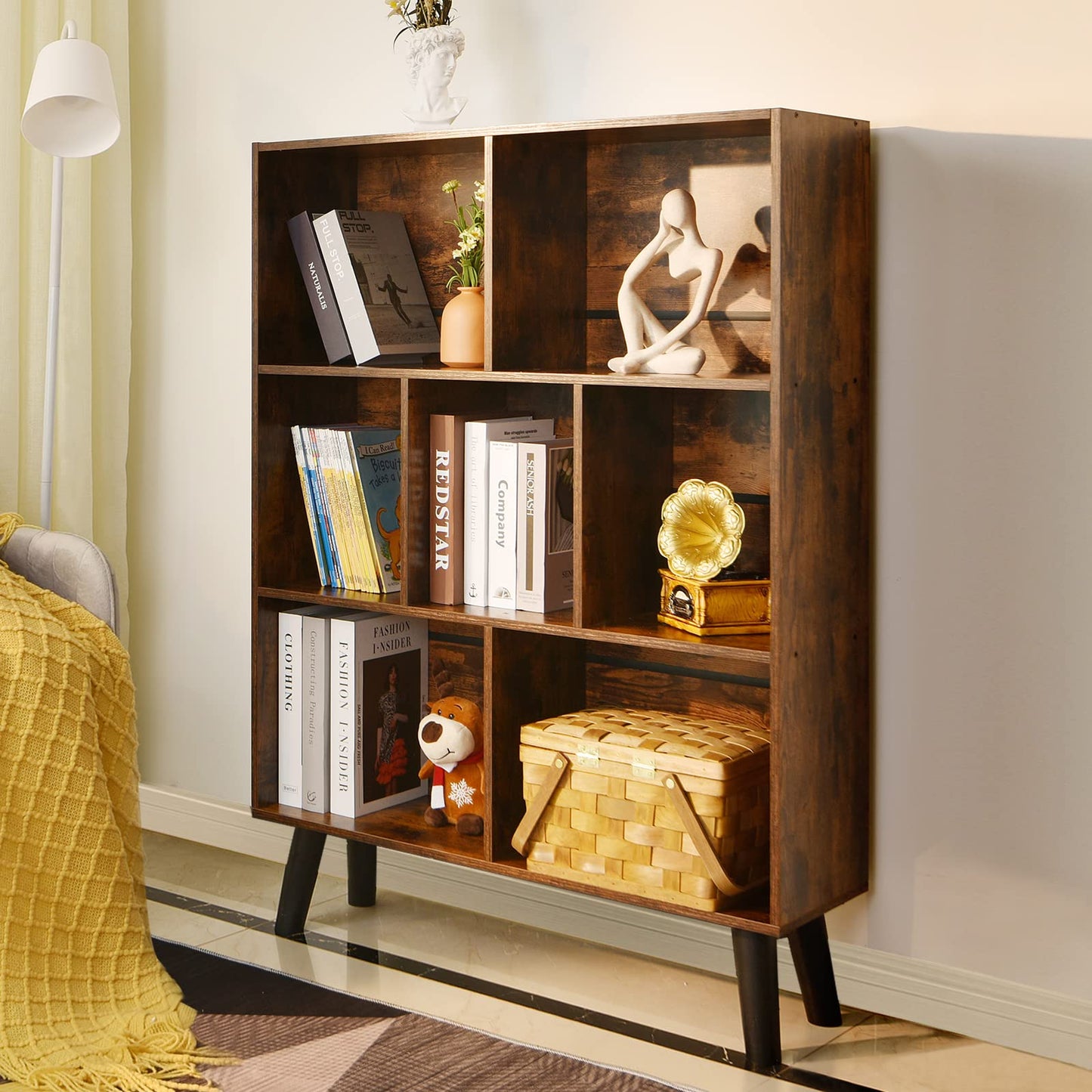 LEYAOYAO 3-Etagen-Bücherregal, Vintage Braun, Moderner Würfelregal mit Kreuzdesign, Freistehender Organizer für Zuhause und Büro