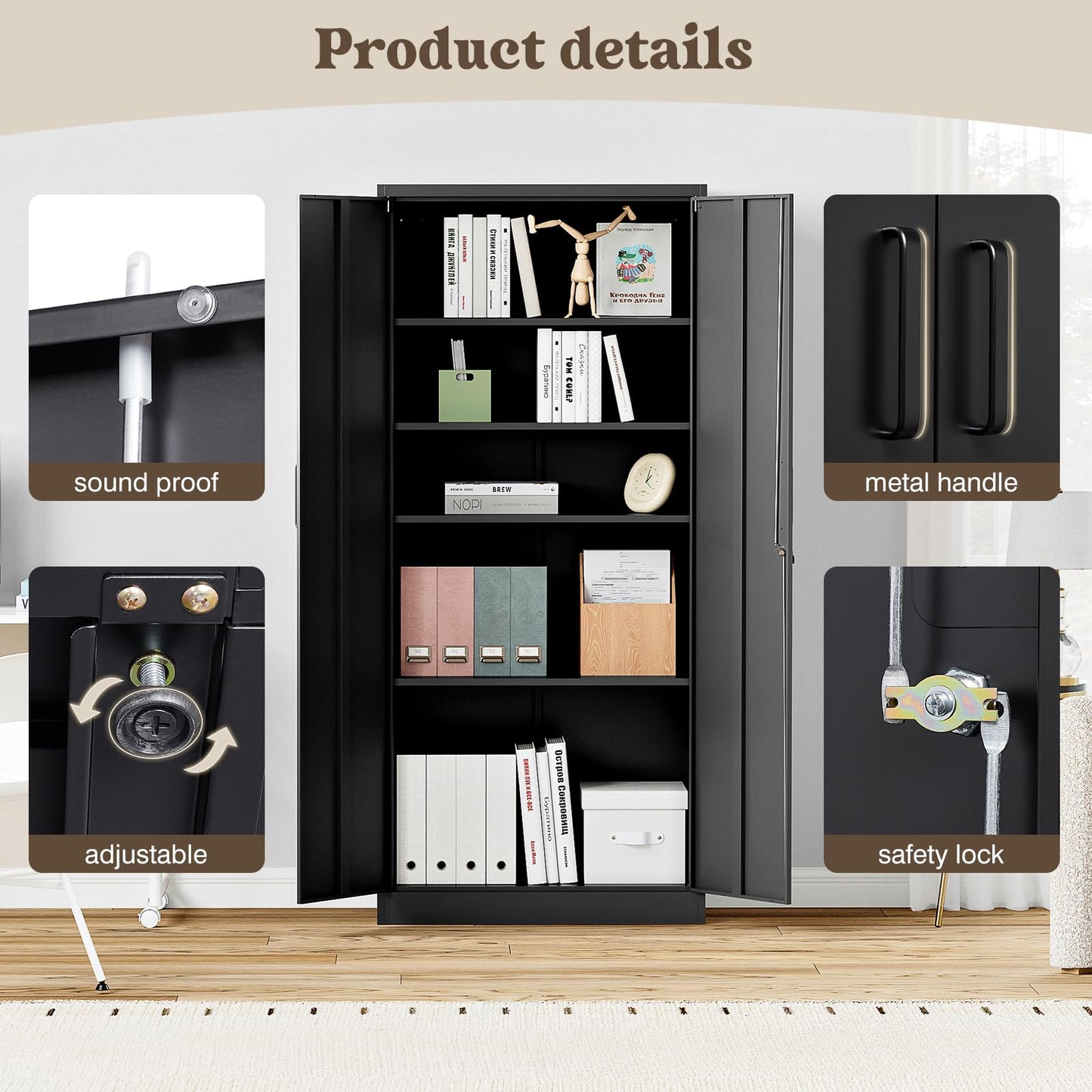Aktenschrank Aufbewahrungsschrank mit Schloss Stahlschrank Stahlspind Mehrzweckschrank Metallschrank mit 2 Türen für Büro Haus Garage Fitnessstudio Schule 170X78X39cm Schwarz