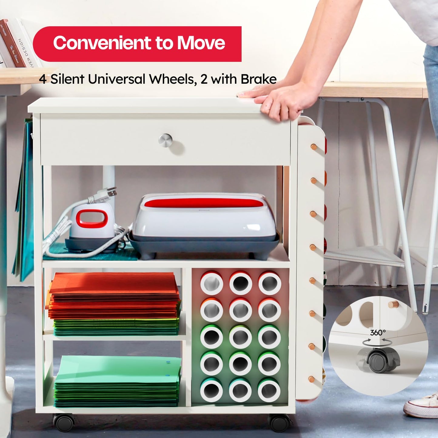 Crafit Bastelwagen und Organizer Tisch Kompatibel mit Cricut, Rollende Organizer und Aufbewahrung mit Vinylrollen Halterungen Bastelstation Werkzeughalter für das Bastelzimmer Home Office (Patentiert)