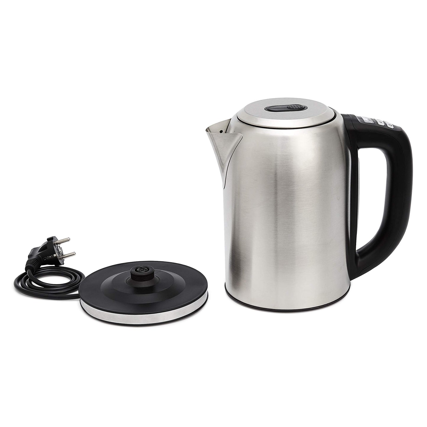 Amazon Basics Edelstahlwasserkocher mit Digitalanzeige, Strix-Controller, Warmhaltefunktion, Temperaturregelung, 1,7 l (EU-Stecker), Silber