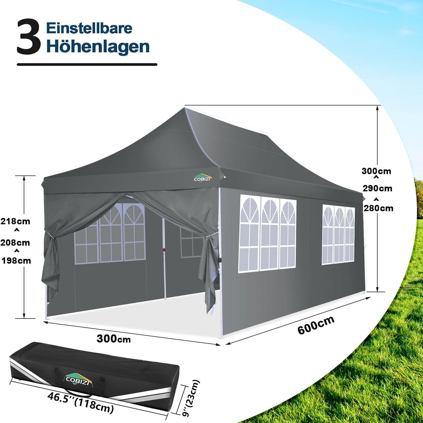 COBIZI Faltpavillon 3X6m Wasserdicht Stabil Pavillon 3x6m, Partyzelt Faltbar Anti-UV mit 6 Seitenwänden, Gartenpavillon für Hochzeiten, Freien, Garten