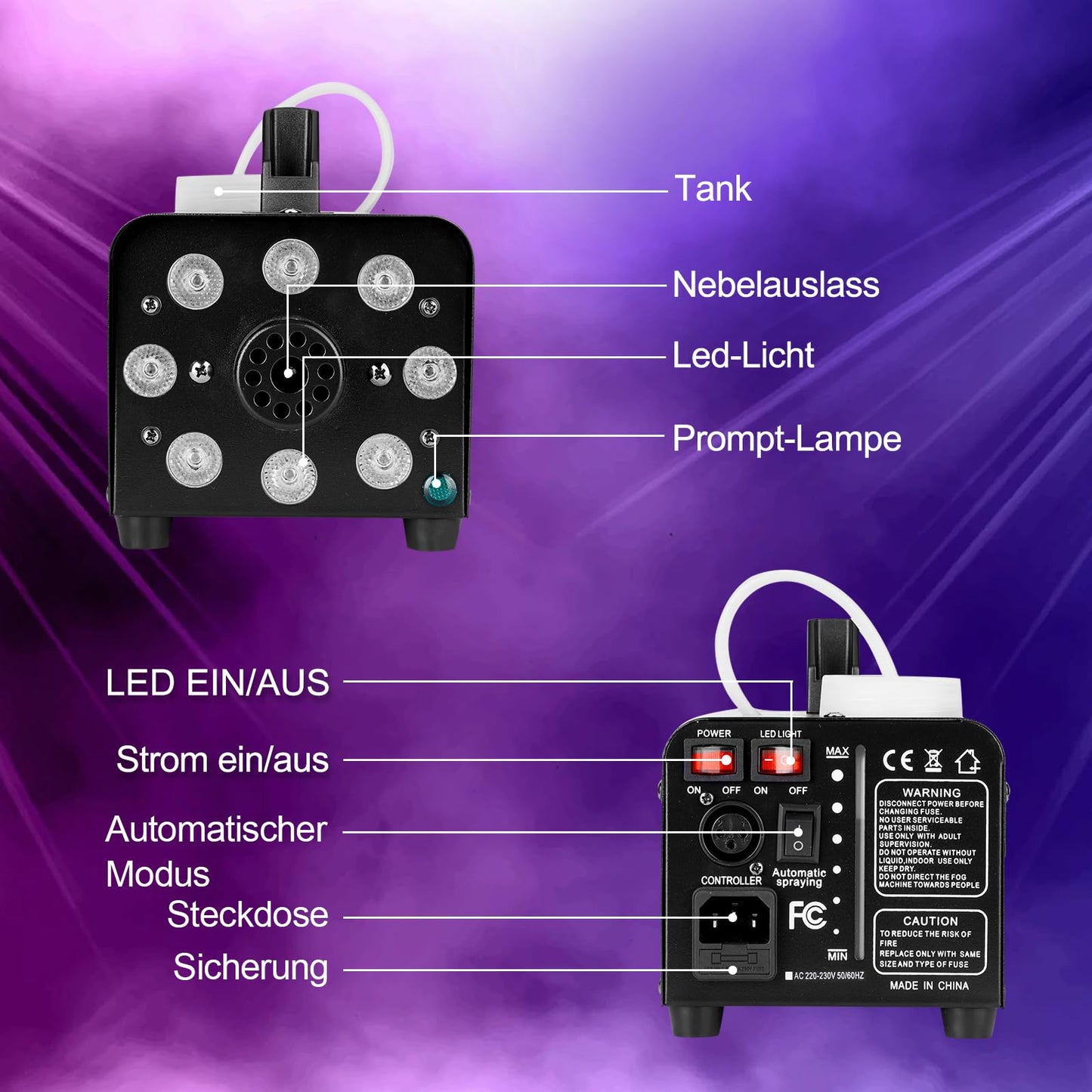 Nebelmaschine, AGPtEK Nebel Maschine mit kabelloser Fernbedienung UND LED Licht, 500 WATT Stabil & Tragbar, Passend für Halloween, Weihnachten, Hochzeitsfeiern & Bühnenauftritte usw