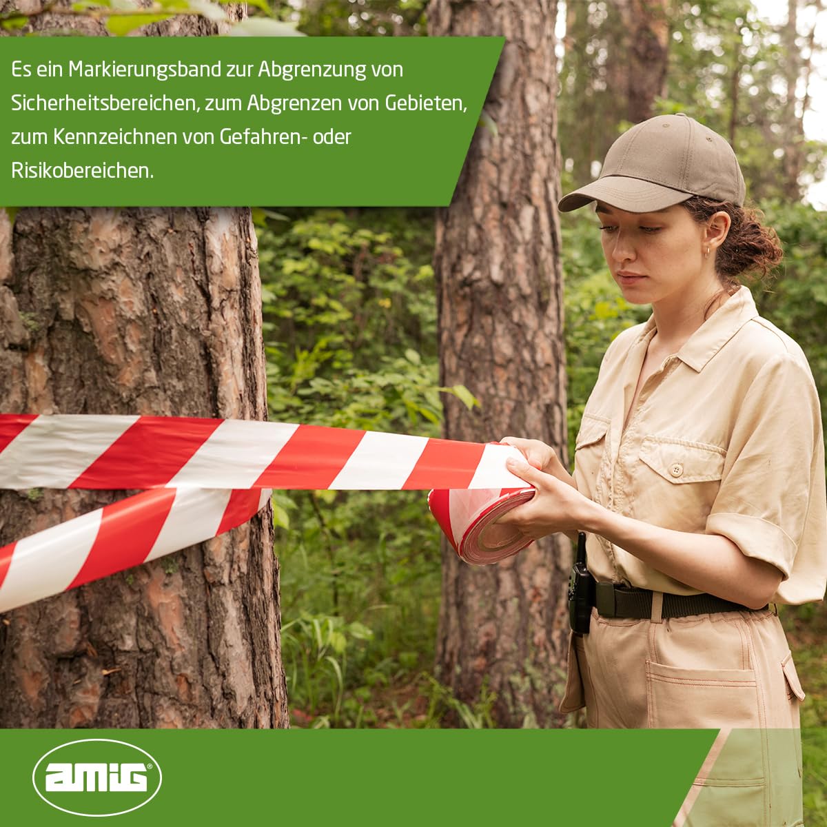 Amig - 4-er Set Absperrband | Hergestellt aus Niederdruck-Polyethylen LDPE | Maße: 200 m Länge x 70 mm Breite | Signalband zur Abgrenzung von Sicherheitsbereichen | Farbe: Rot und Weiß