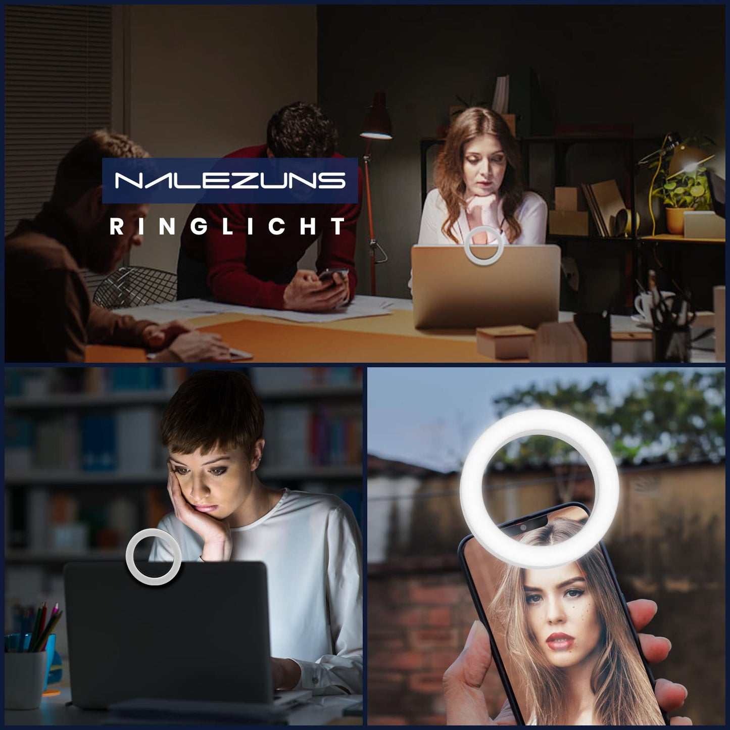 Handy Ringleuchte,40 LEDs Selfie Licht,Mit DREI Farbmodi,USB-Laden,Geeignet für Handys,Tablets,Laptops,Zoom-Meetings,Make-up,Vlogging, Videokonferenzen,Phone