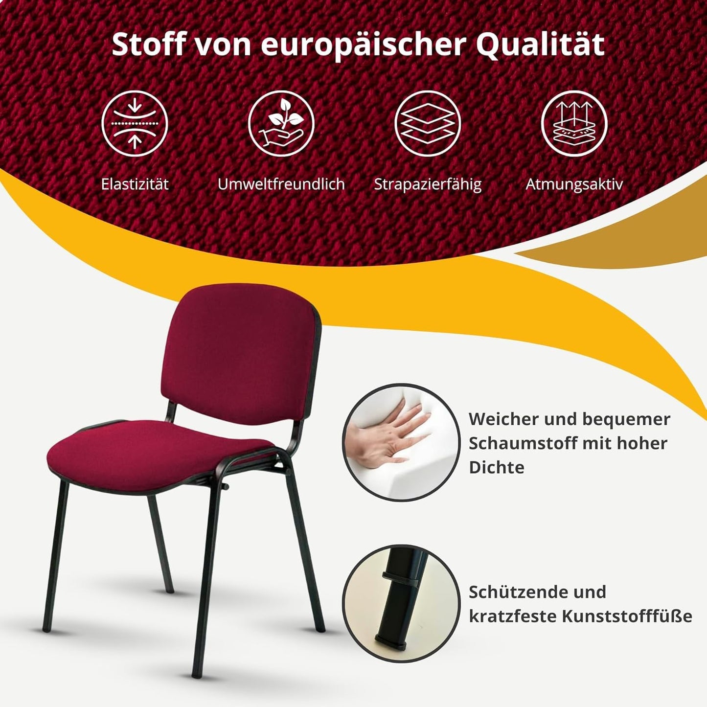 Topsit 8er-Set Stapelbare Besucherstühle Bordeaux ohne Armlehnen, Metallgestell für Büro, Rezeption und Konferenz