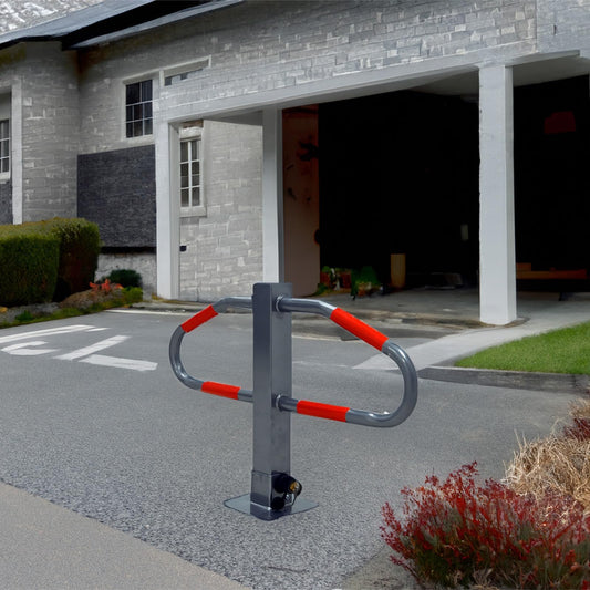 Parkplatzsperre 47 x 73 cm Metall grau abchließ- und klappbar Parkplatzbügel Sperrbügel Parkplatzblockierer Parkbügel Poller klappbar