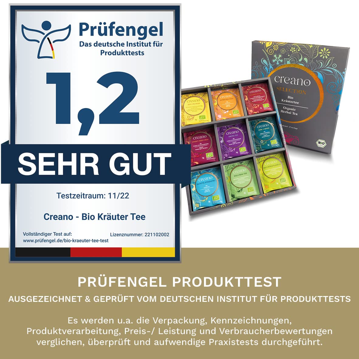 Creano Bio Kräutertee Geschenkset „ORGANIC HERBAL TEA“ - 27 Bio-Teebeutel in 9 unterschiedlichen Sorten - 54g*