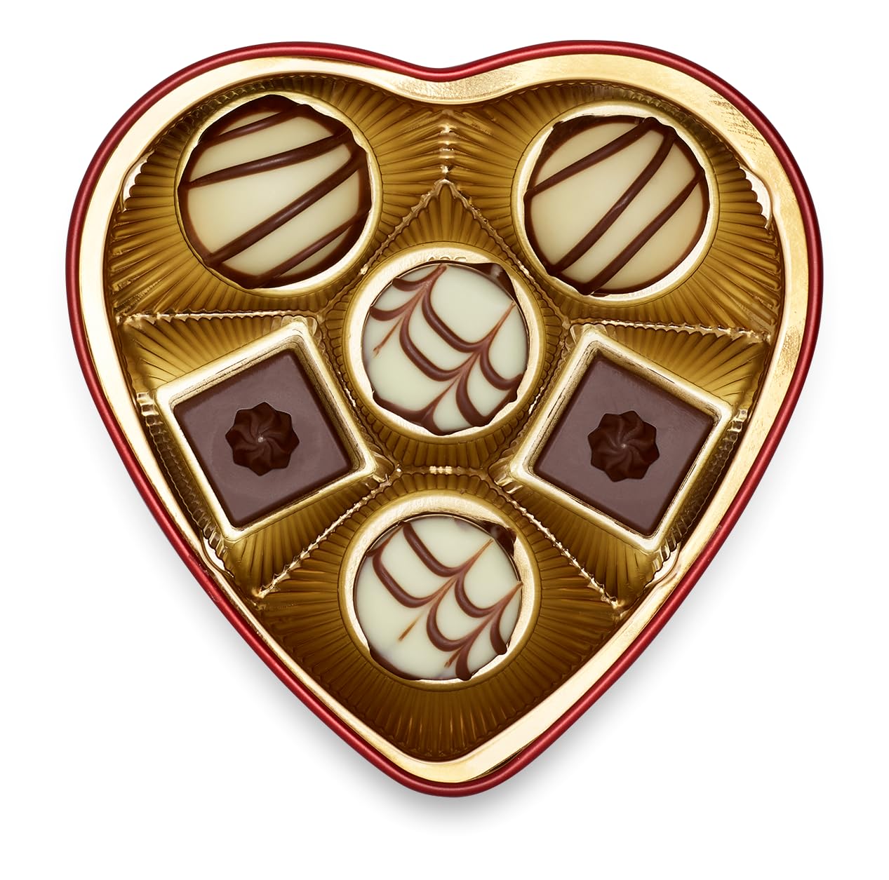Lindt Schokolade von Herzen 30 g  6 Pralinés in den Sorten Marc de Champagne, Coeur à l'Orange, Vollmilch mit Krokant, Orange Marzipan in schöner Herzdose Pralinengeschenk