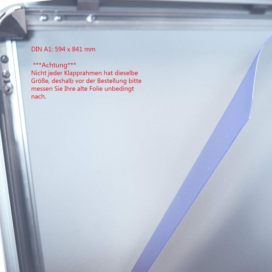 2 Stück DIN A1 (59,4 x 84,1 cm) Ersatzfolie Schutzfolie Folie für Kundenstopper Plakatrahmen DIN A1 (59,4 x 84,1 cm) Bitte prüfen Sie vor der Bestellung