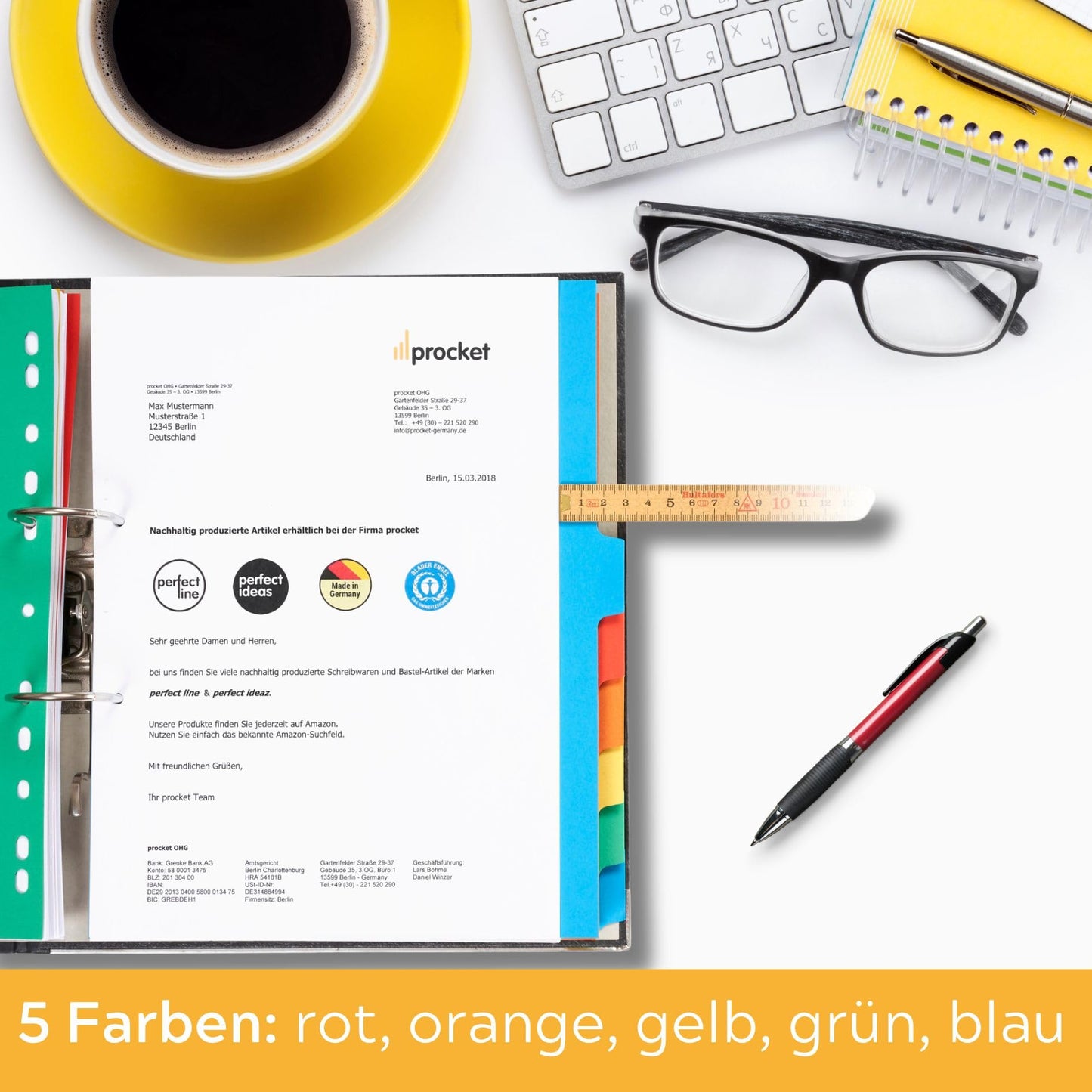 perfect line - Ordner-Register XXL DIN-A4, 10-teilig, 3er Set, Karton, made in Germany, Blauer Engel zertifiziert