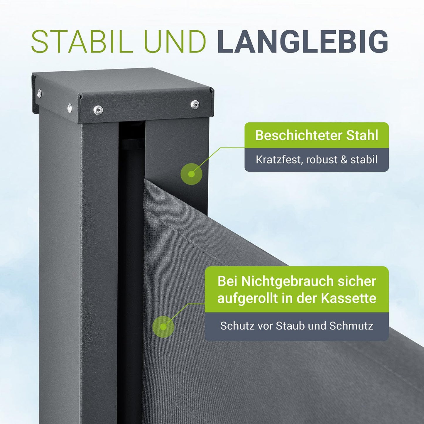 Juskys Seitenmarkise Dubai 500 x 200 cm ausziehbar Blickdicht, Sichtschutz für Balkon & Terrasse, Seitenrollo Wandhalterung - anthrazit