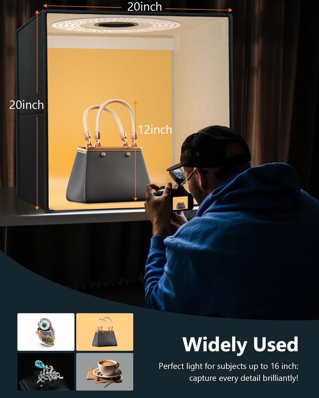 DUCLUS Fotobox zum Produktfotografie, 50x50x50cm Faltbare Fotostudio Set mit 216 LED Beleuchtung und 6 PVC Hintergründe für Schmuck-/Handwerks-/Kleinobjektfotografie
