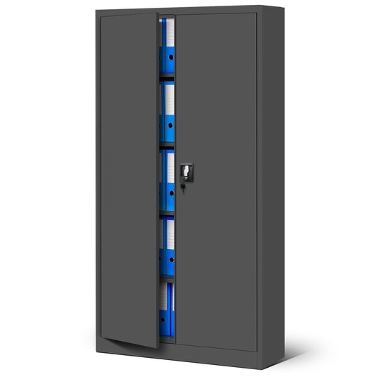 Metall Aktenschrank Abschließbar mit 2 Türen - Metallschrank  185 x 90 x 40 cm - Metall Aktenschrank Abschließbar mit 2 Türen