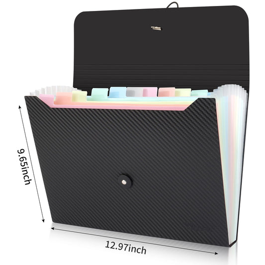 Uquelic 1Pcs Dokumententasche A4 Mit 13 Fächer, Fächermappe, A4 Dokumententaschen Kunststoff Dokumentenmappe Erweiterbar Ordnungsmappe (schwarzer Köper) (13 Fächer Macaron, stück, 1)