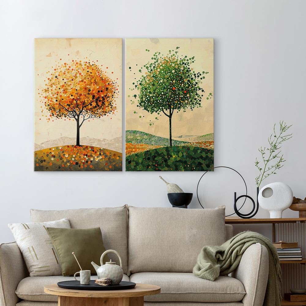 murando - Wandbilder XXL Set Herbst und Sommer Landschaft 120x90cm 2 Teilig je 60x90cm Collage 2er Leinwandbild Groß Wanddeko Wohnzimmer Wanddekoration - Wandkunst Farbenfrohes Baum c-H-10084-b-a