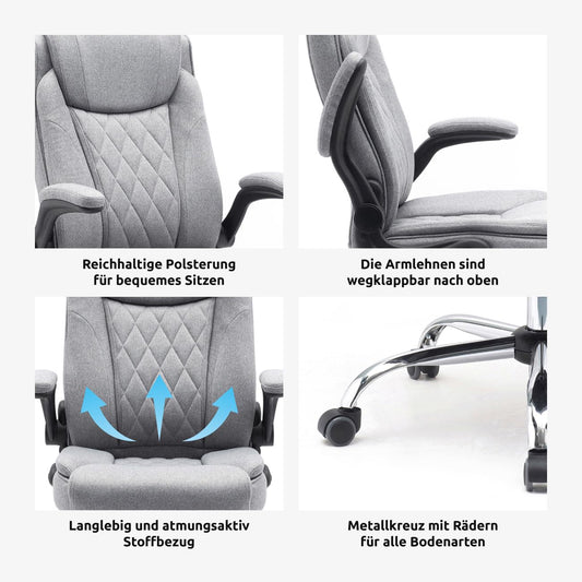 Superkancl ergonomischer Bürostuhl Comfortable mit klappbaren Armlehnen, Grau
