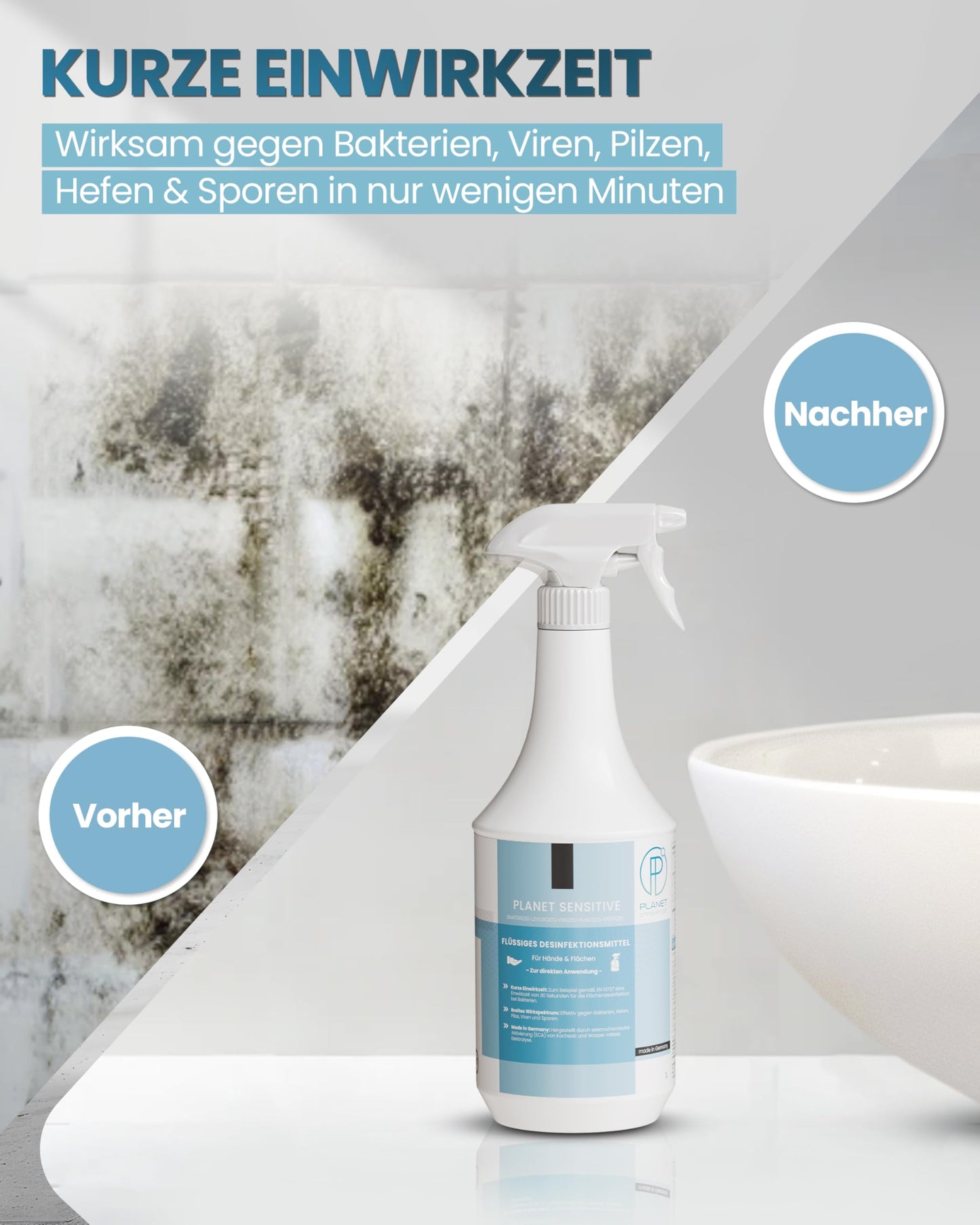 Planet Sensitive® - 5L alkoholfreies Desinfektionsmittel für Hände, Flächen & Haut - Gegen Bakterien, Viren, Sporen, Pilze, Hefen, Schimmel und Gerüche | Kanister (Halal & Koscher)