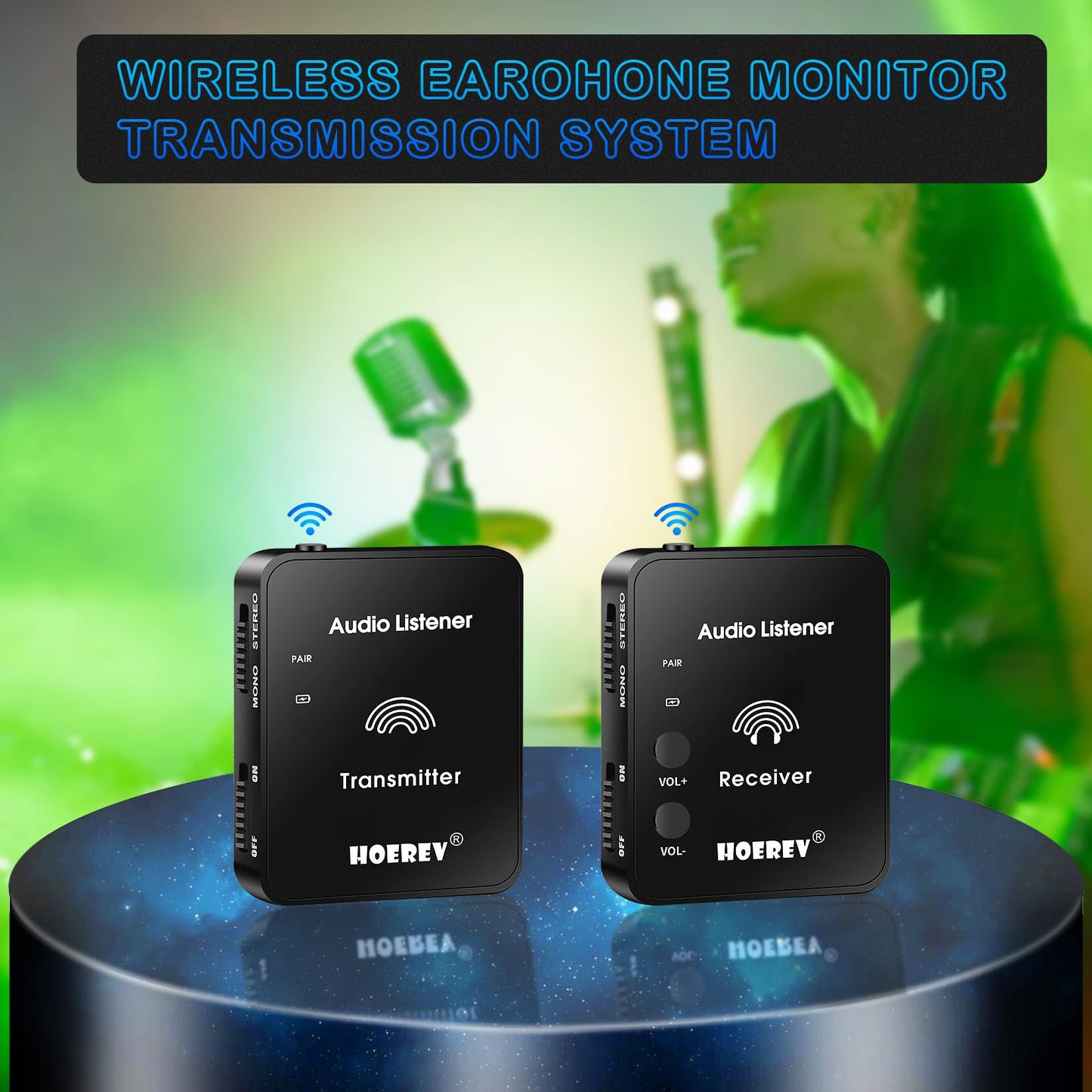 Hoerev In-Ear Monitoring Kopfhörer – Professionelles Audio und 2.4G Stereo Technologie, Hochleistungs-Operation – Ideal für Studioqualität, Live-Auftritt, EIN Satz Empfänger und Sender
