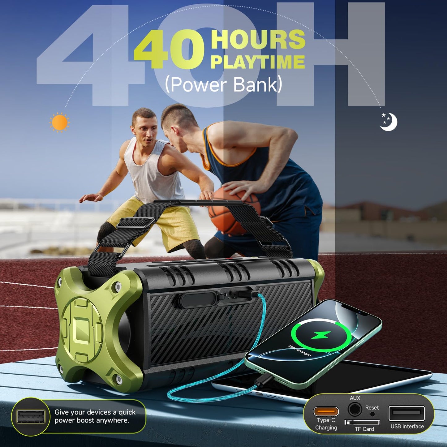 W-KING Bluetooth Lautsprecher Groß 90W Peak, Musikbox Bluetooth, 50W Deep Bass, Portable Party Loud Lautsprecher Boxen, IPX6 Wasserdicht, Boombox Outdoor Lautsprecher, 40H, EQ, Powerbank, AUX, TF,NFC