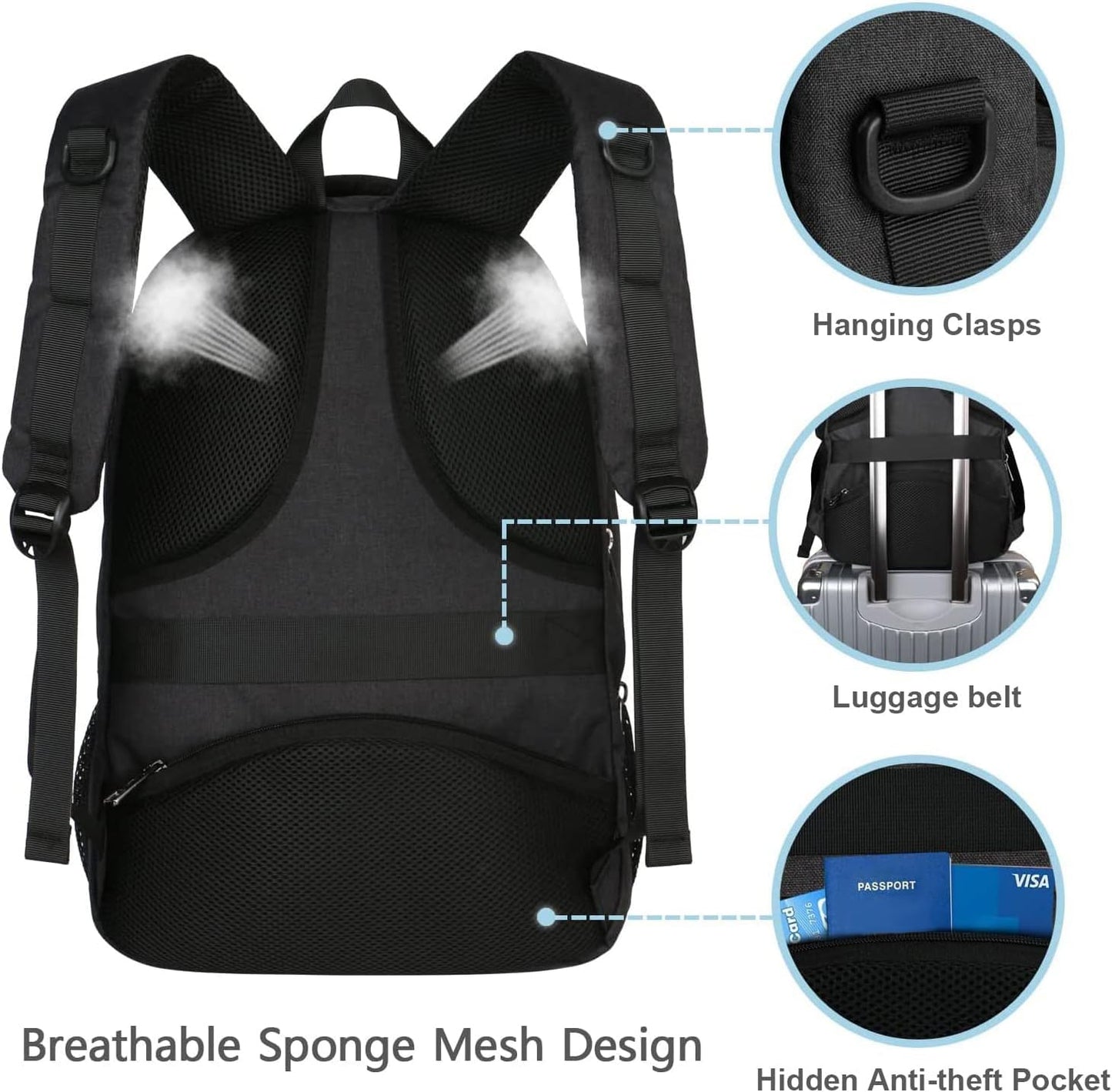 MATEIN Rucksack Herren, Groß Laptop Rucksack 17,3 Zoll Schulrucksack Laptoptasche mit USB Ladeanschluss Anti Diebstahl Business Arbeit Reisen Rucksack Teenager Notebook College Tech Damen, Schwarz