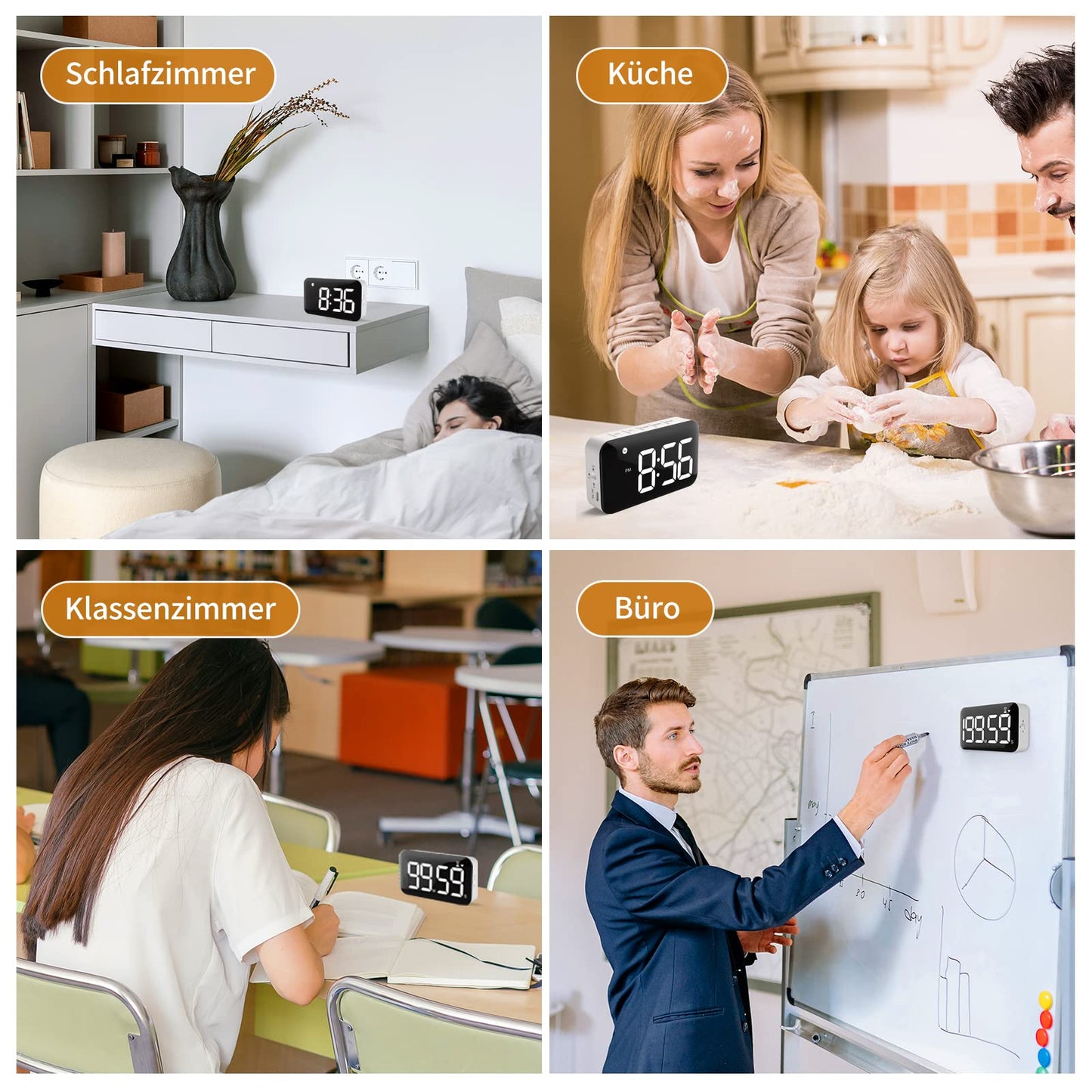 DOOMAY Digitaler Küchentimer - Magnetischer Wiederaufladbarer Küchenwecker, Helligkeit und Lautstärke einstellbar, Ideal für Kochen, Klassenzimmer, Büro und für Kinder, Lehrer, Senioren zu verwenden