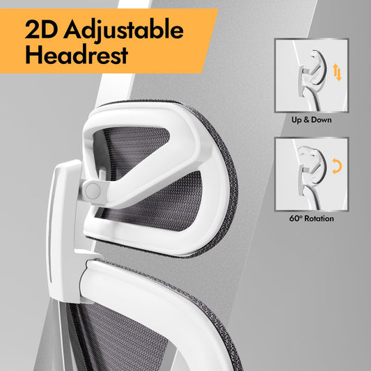 HOLLUDLE Ergonomischer Bürostuhl mit 3D Lendenstütze, Weiß