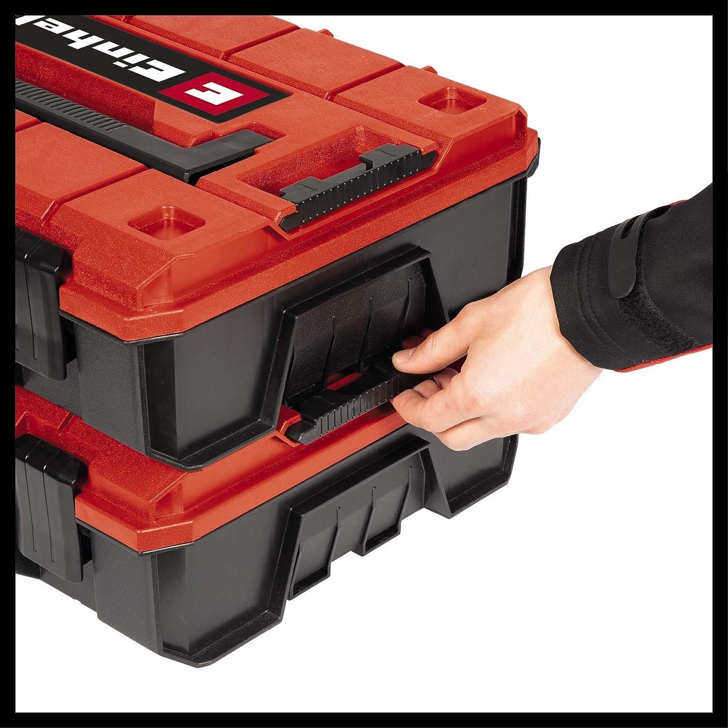 Original Einhell E-Case S-F Systemkoffer (max. 25 kg, universelle Aufbewahrung und Transport von Zubehör und Werkzeug, stapelbar, spritzwassergeschützt, inkl. 2x Schaumstoffeinlagen)